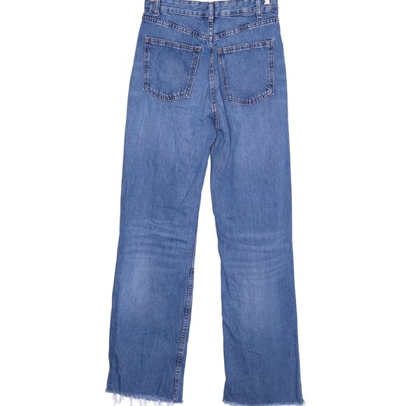 ZARA TRF High Rise Wide Leg Jeans Blue Light Washed Frayed Hem Women's 6 - Picture 2 of 10